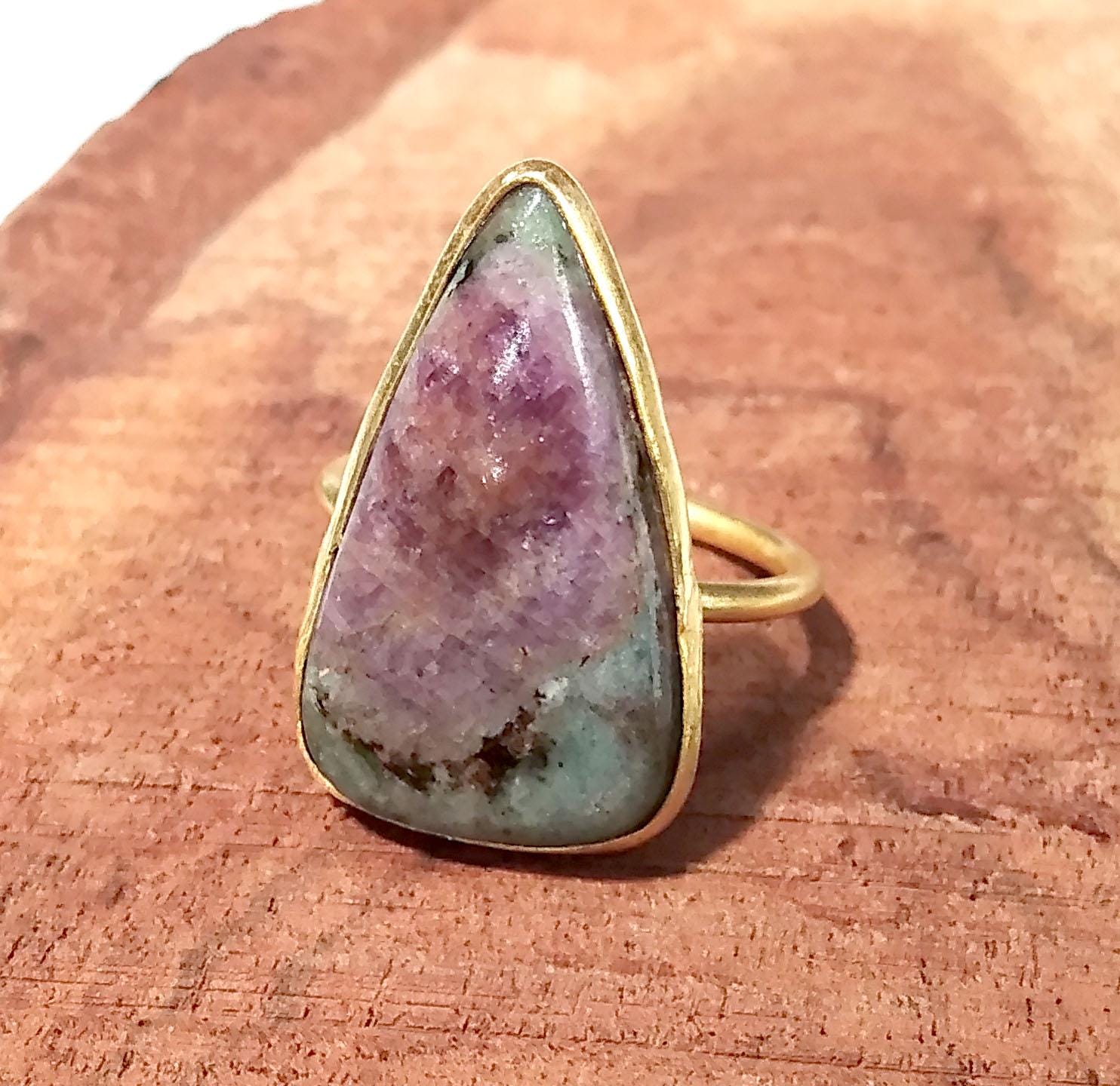 Ruby Zoisite Ring, 925 Starling Silver Gold Plated Ring, Beautiful Ruby Zoisite Stone Size 24x14mm Handmade Ring Gift Mother’s day Ring